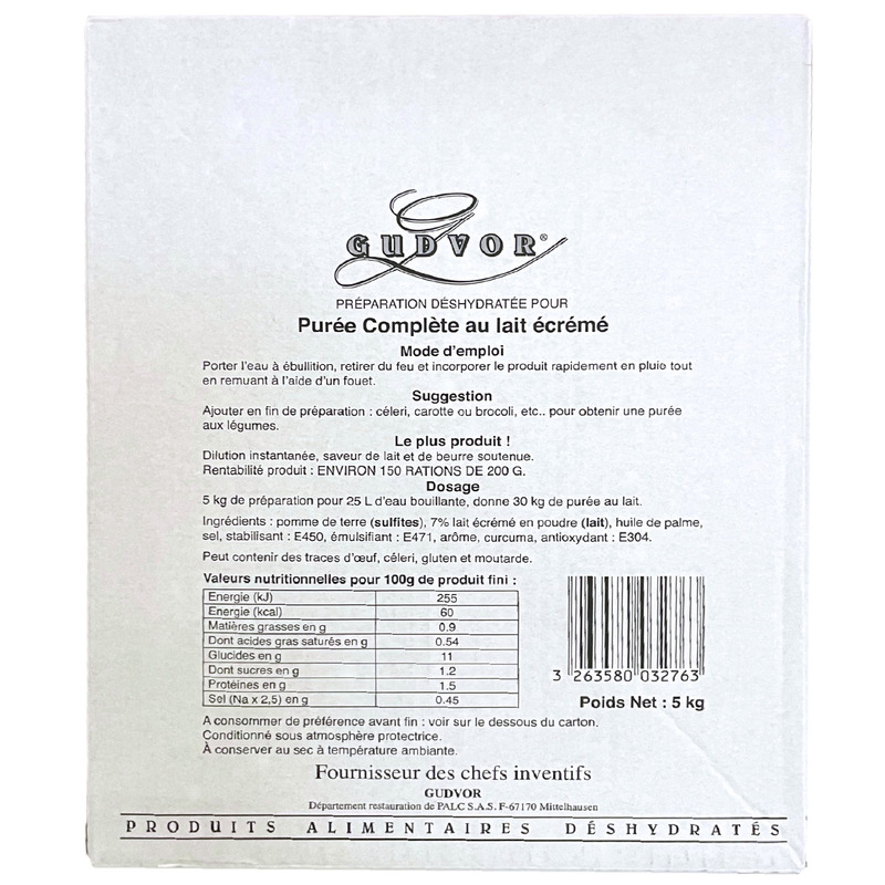 Purée de pommes de terre au lait en poudre 25L 5kg
