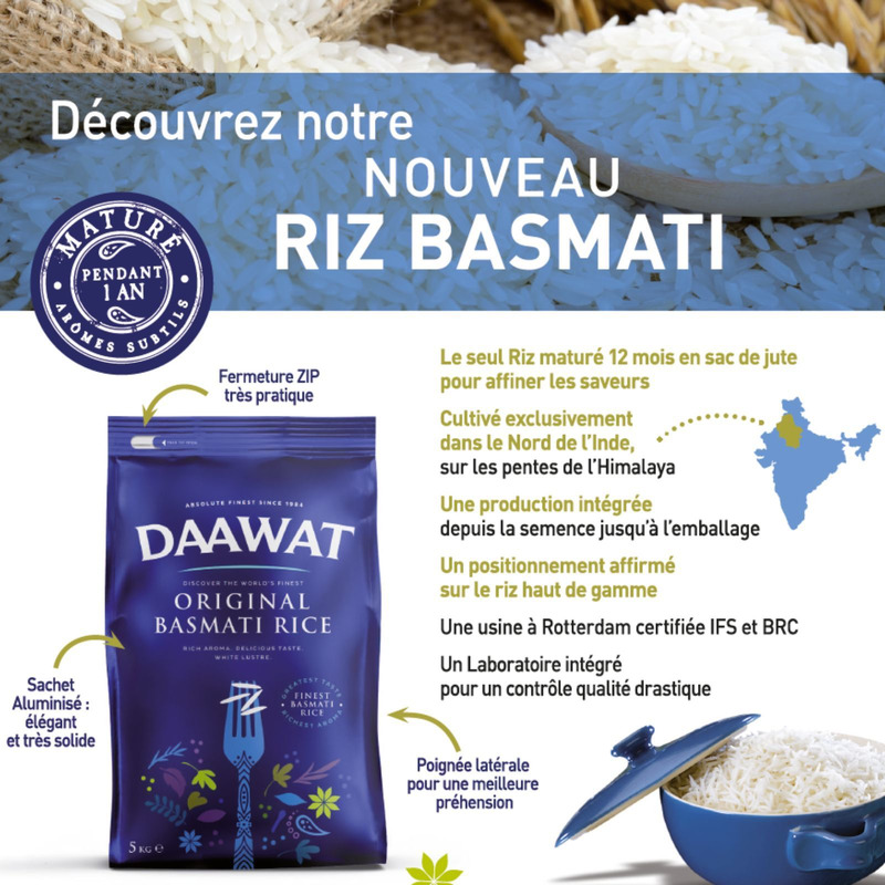 Riz basmati de l'Himalaya maturé 12 mois sac 5kg