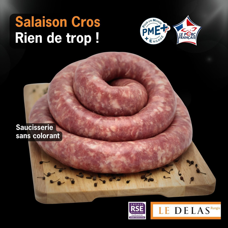 Saucisse de Toulouse supérieure grosse au couteau boyau naturel brasse LPF s/ at ±1,6kg