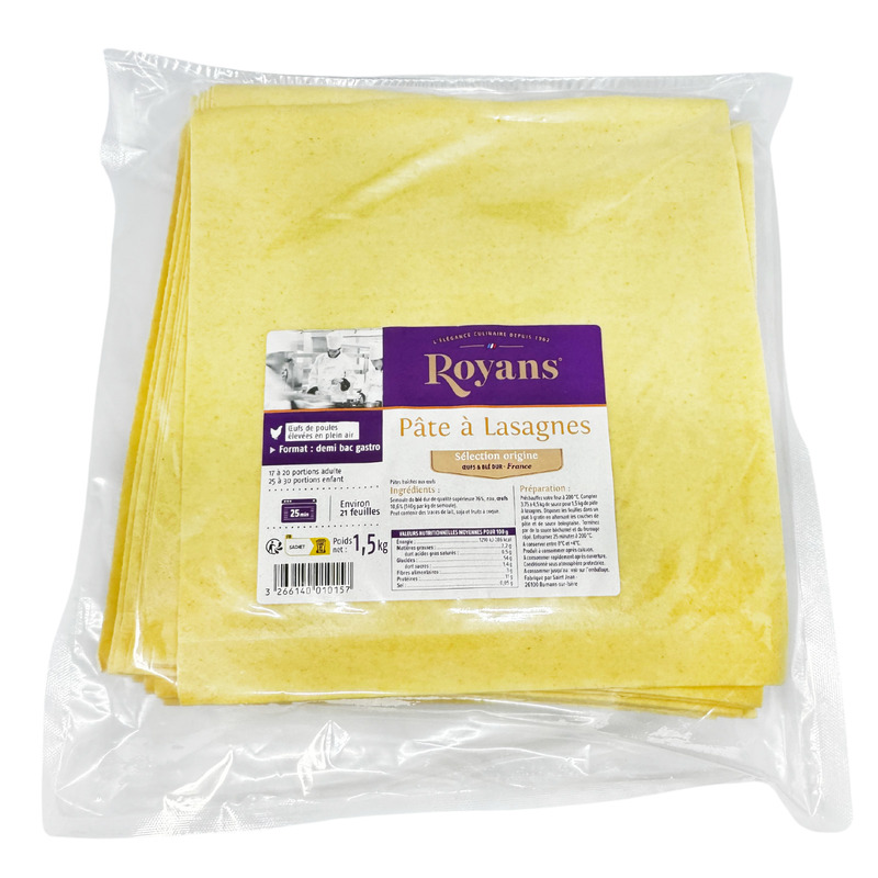 Pâte à lasagnes au blé dur français ±21 plaques sachet 1,5kg
