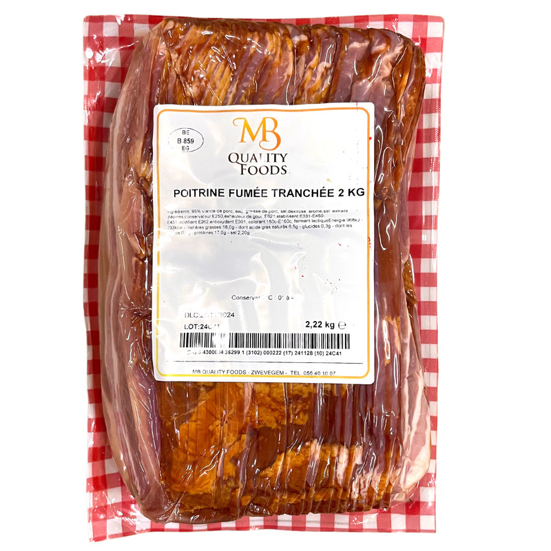 Sliced smoked bacon 01 vacuum packed ±2kg