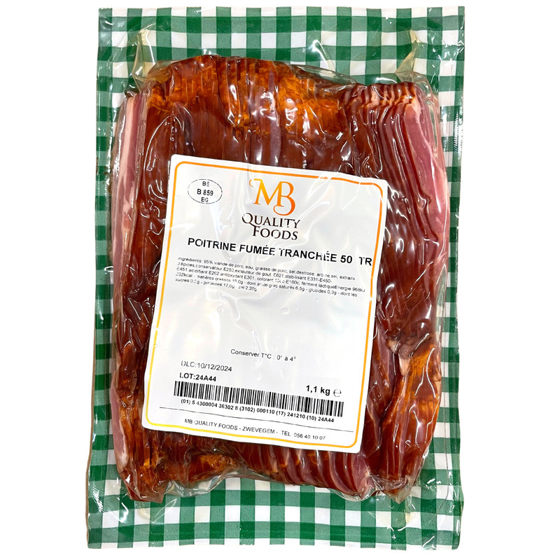 Smoked pork belly 50 slices vacuum packed ±1kg