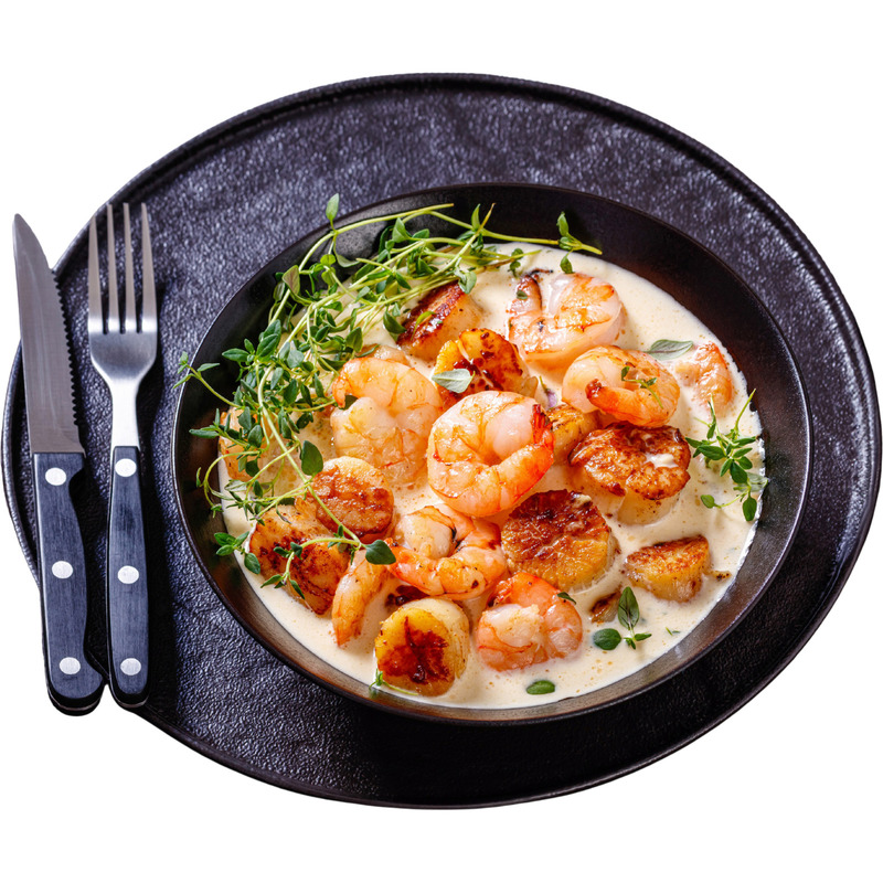 Fricassée de gambas et Saint-Jacques sauce yuzu gingembre barquette 3,2kg
