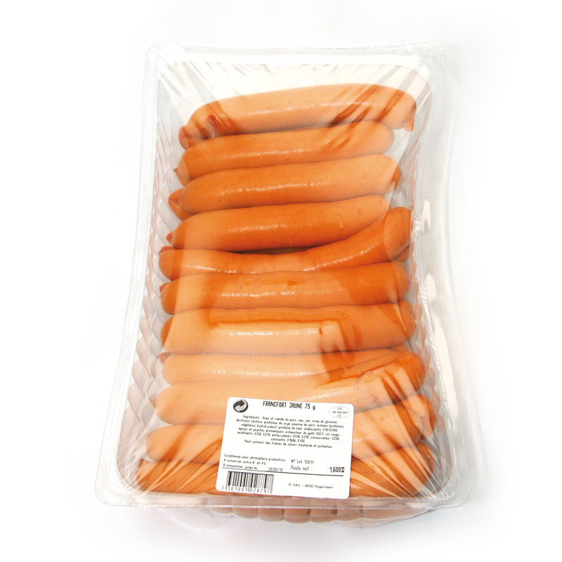 Yellow Frankfurt sausage in natural gut atm.packed 22x75g