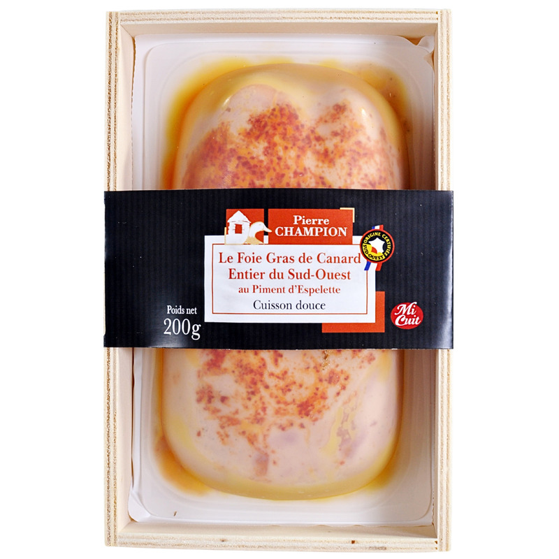 Foie gras de canard IGP Sud-Ouest entier mi-cuit au piment d'Espelette s/ vide 200g