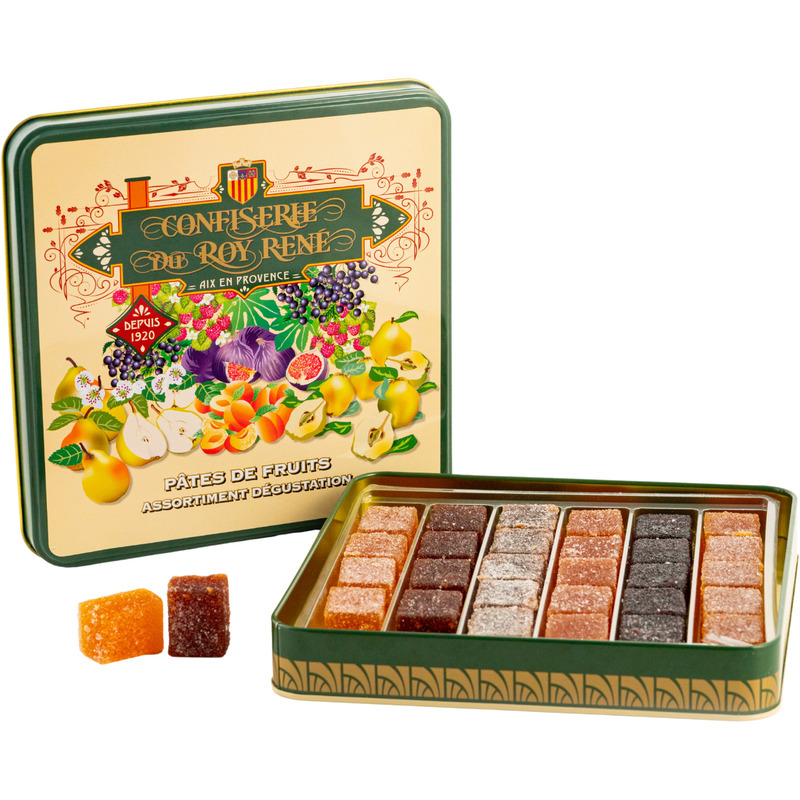 Pâtes de fruits | Framboise, coing, poire, abricot, figue, cassis boîte métal 360g