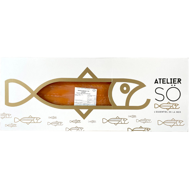 Saumon fumé d'Écosse ficelle tranché main a/ peau a/ intercalaires 1,5-2kg