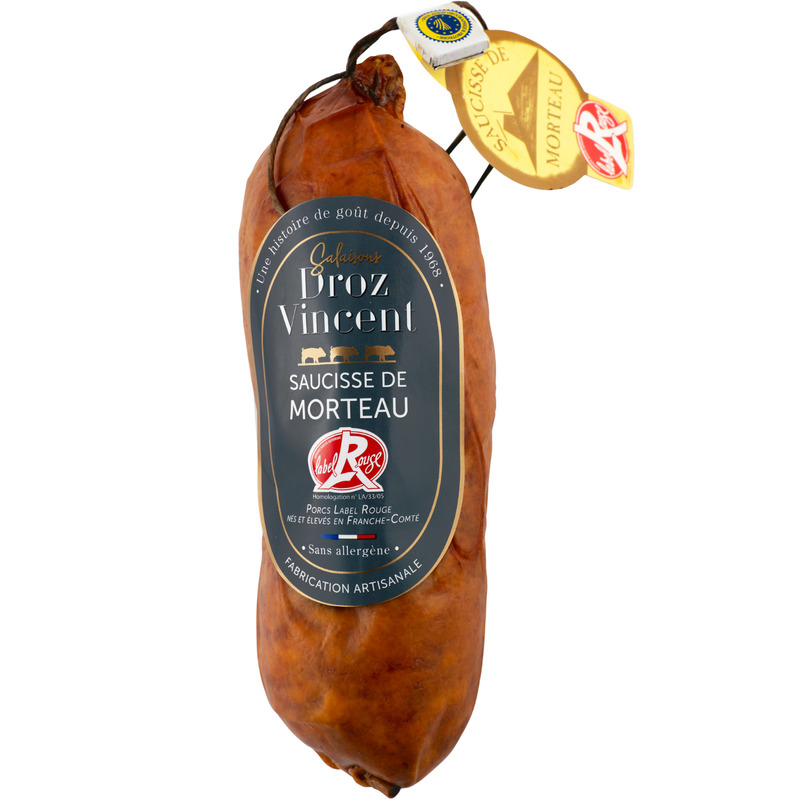 Uncooked artisanal Morteau sausage Label Rouge IGP meat from Franche-Comté 4x400g