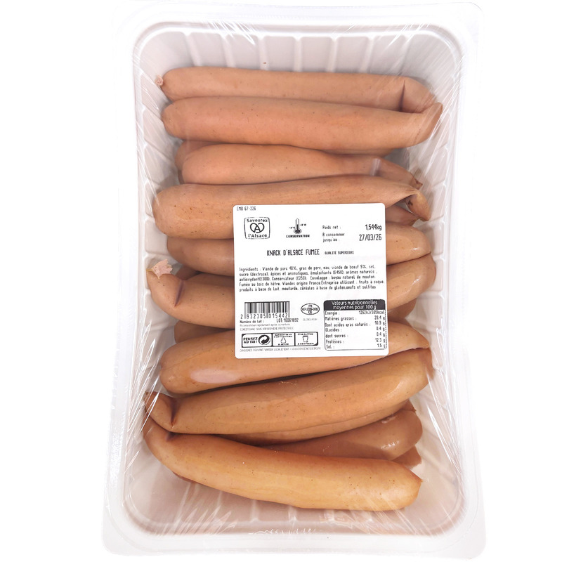 Smocked Alsatian knack superior | Strasbourg sausage french meat 25x60g ±1.5kg
