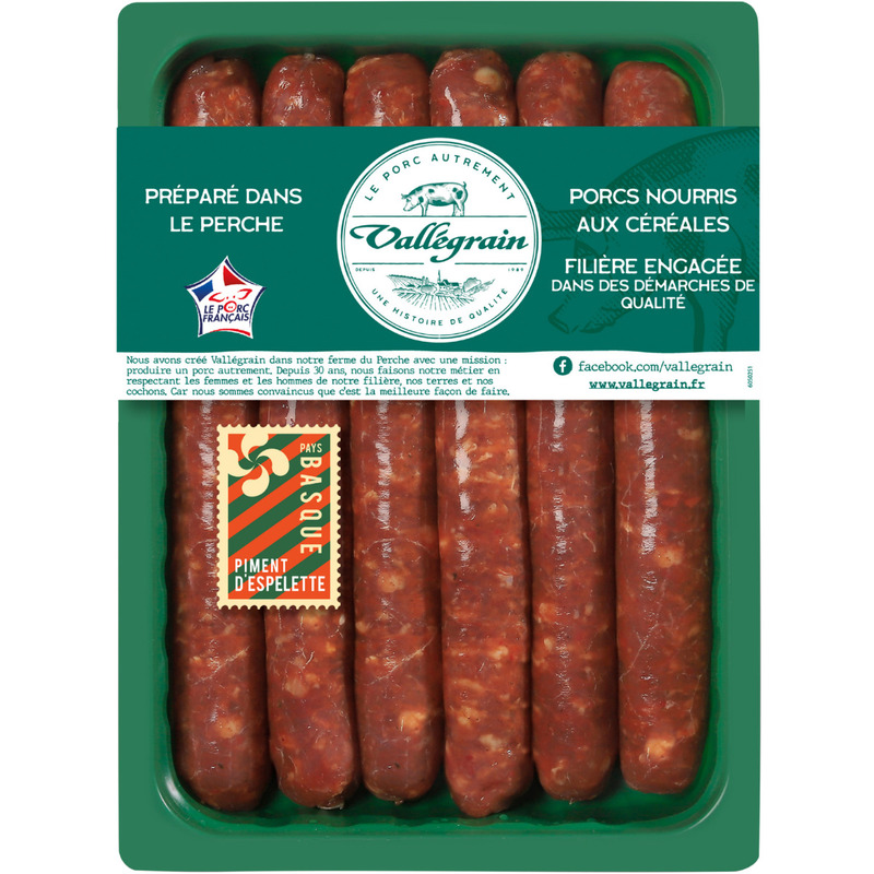 Chipolata basque au piment d'Espelette boyau naturel LPF x6 ±360g