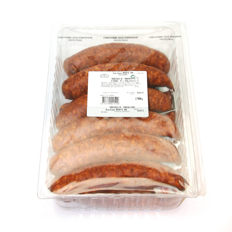 Uncooked Montbéliard sausage PGI french pork in natural gut atm.packed 12x±175g