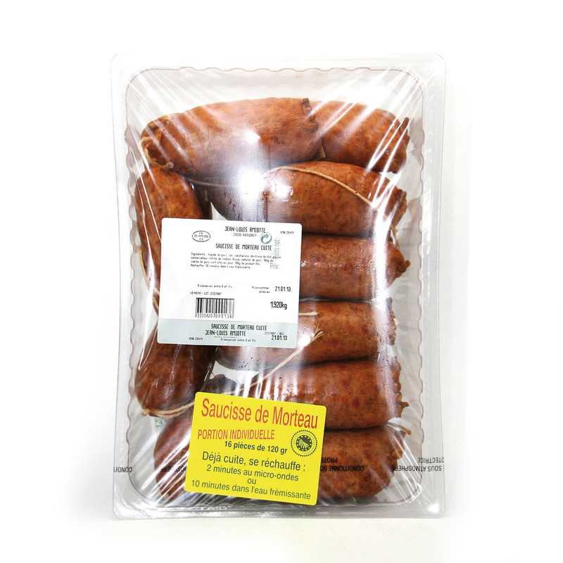 Cooked Montbéliard sausage PGI french pork in natural gut atm.packed 24x±60g